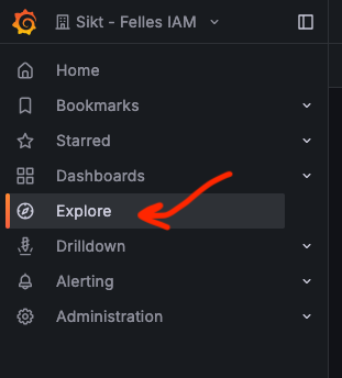 Grafanas Explore-knapp i sidebaren